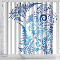 New Zealand Sea Animals Shower Curtain with Maori Koru Tribal Tattoo and Silver Ferns Galaxy Style LT03 - Polynesian Pride