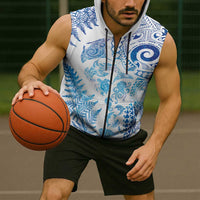 New Zealand Sea Animals Sleeveless Zip Hoodie with Maori Koru Tribal Tattoo and Silver Ferns Galaxy Style LT03 - Polynesian Pride