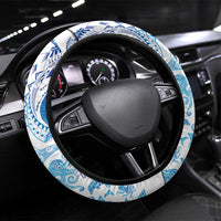 New Zealand Sea Animals Steering Wheel Cover with Maori Koru Tribal Tattoo and Silver Ferns Galaxy Style LT03 Universal Fit Multicolor - Polynesian Pride