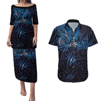 New Zealand New Year-Matariki Couples Matching Puletasi and Hawaiian Shirt Aotearoa Maori Tattoo Galaxy Sky LT03 Multicolor - Polynesian Pride
