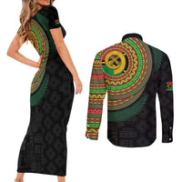 Vanuatu Tribal Tattoo with Namele Leaves Couples Matching Short Sleeve Bodycon Dress and Long Sleeve Button Shirt LT03 - Polynesian Pride