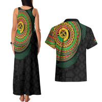 Vanuatu Tribal Tattoo with Namele Leaves Couples Matching Tank Maxi Dress and Hawaiian Shirt LT03 - Polynesian Pride