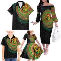 Vanuatu Tribal Tattoo with Namele Leaves Family Matching Off The Shoulder Long Sleeve Dress and Hawaiian Shirt LT03 - Polynesian Pride