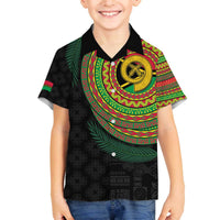 Vanuatu Tribal Tattoo with Namele Leaves Family Matching Off The Shoulder Long Sleeve Dress and Hawaiian Shirt LT03 Son's Shirt Black - Polynesian Pride