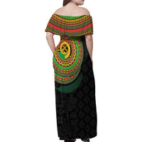 Vanuatu Tribal Tattoo with Namele Leaves Family Matching Off Shoulder Maxi Dress and Hawaiian Shirt LT03 - Polynesian Pride