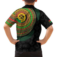 Vanuatu Tribal Tattoo with Namele Leaves Family Matching Short Sleeve Bodycon Dress and Hawaiian Shirt LT03 - Polynesian Pride