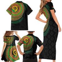 Vanuatu Tribal Tattoo with Namele Leaves Family Matching Short Sleeve Bodycon Dress and Hawaiian Shirt LT03 - Polynesian Pride