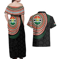 Penama Tribal Tattoo with Namele Leaves Couples Matching Off Shoulder Maxi Dress and Hawaiian Shirt LT03 - Polynesian Pride