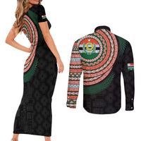 Penama Tribal Tattoo with Namele Leaves Couples Matching Short Sleeve Bodycon Dress and Long Sleeve Button Shirt LT03 - Polynesian Pride