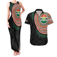 Penama Tribal Tattoo with Namele Leaves Couples Matching Tank Maxi Dress and Hawaiian Shirt LT03 Black - Polynesian Pride