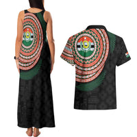 Penama Tribal Tattoo with Namele Leaves Couples Matching Tank Maxi Dress and Hawaiian Shirt LT03 - Polynesian Pride