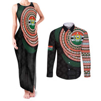 Penama Tribal Tattoo with Namele Leaves Couples Matching Tank Maxi Dress and Long Sleeve Button Shirt LT03 Black - Polynesian Pride