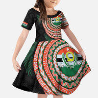 Penama Tribal Tattoo with Namele Leaves Family Matching Long Sleeve Bodycon Dress and Hawaiian Shirt LT03 Daughter's Dress Black - Polynesian Pride