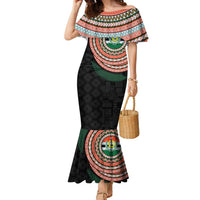Penama Tribal Tattoo with Namele Leaves Family Matching Mermaid Dress and Hawaiian Shirt LT03 Mom's Dress Black - Polynesian Pride