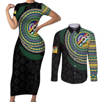 Torba Tribal Tattoo with Namele Leaves Couples Matching Short Sleeve Bodycon Dress and Long Sleeve Button Shirt LT03 Black - Polynesian Pride