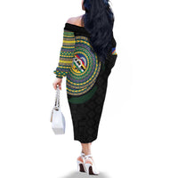 Torba Tribal Tattoo with Namele Leaves Family Matching Off The Shoulder Long Sleeve Dress and Hawaiian Shirt LT03 - Polynesian Pride