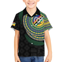 Torba Tribal Tattoo with Namele Leaves Family Matching Off Shoulder Short Dress and Hawaiian Shirt LT03 Son's Shirt Black - Polynesian Pride