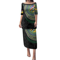 Torba Tribal Tattoo with Namele Leaves Family Matching Puletasi and Hawaiian Shirt LT03 Mom's Dress Black - Polynesian Pride