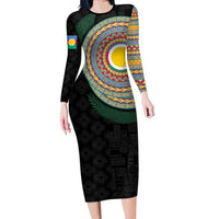 Shefa Tribal Tattoo with Namele Leaves Family Matching Long Sleeve Bodycon Dress and Hawaiian Shirt LT03 Mom's Dress Black - Polynesian Pride