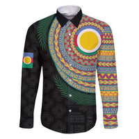 Shefa Tribal Tattoo with Namele Leaves Family Matching Puletasi and Hawaiian Shirt LT03 Dad's Shirt - Long Sleeve Black - Polynesian Pride