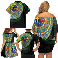Tafea Tribal Tattoo with Namele Leaves Family Matching Off Shoulder Short Dress and Hawaiian Shirt LT03 - Polynesian Pride