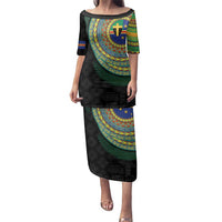 Tafea Tribal Tattoo with Namele Leaves Family Matching Puletasi and Hawaiian Shirt LT03 Mom's Dress Black - Polynesian Pride