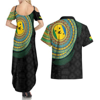 Malampa Tribal Tattoo with Namele Leaves Couples Matching Summer Maxi Dress and Hawaiian Shirt LT03 - Polynesian Pride