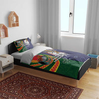 Manuʻa Islands and American Samoa Together Bedding Set Rooster and Eagle Mascot National Map and Flag Style