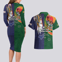 Manuʻa Islands and American Samoa Together Couples Matching Long Sleeve Bodycon Dress and Hawaiian Shirt Rooster and Eagle Mascot National Map and Flag Style LT03 - Polynesian Pride
