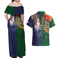 Manuʻa Islands and American Samoa Together Couples Matching Off Shoulder Maxi Dress and Hawaiian Shirt Rooster and Eagle Mascot National Map and Flag Style LT03 - Polynesian Pride