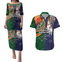 Manuʻa Islands and American Samoa Together Couples Matching Puletasi and Hawaiian Shirt Rooster and Eagle Mascot National Map and Flag Style LT03 Green - Polynesian Pride