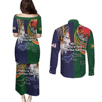 Manuʻa Islands and American Samoa Together Couples Matching Puletasi and Long Sleeve Button Shirt Rooster and Eagle Mascot National Map and Flag Style LT03 - Polynesian Pride