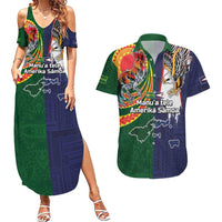Manuʻa Islands and American Samoa Together Couples Matching Summer Maxi Dress and Hawaiian Shirt Rooster and Eagle Mascot National Map and Flag Style LT03 Green - Polynesian Pride