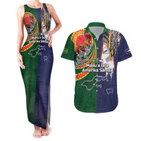 Manuʻa Islands and American Samoa Together Couples Matching Tank Maxi Dress and Hawaiian Shirt Rooster and Eagle Mascot National Map and Flag Style LT03 Green - Polynesian Pride