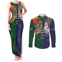 Manuʻa Islands and American Samoa Together Couples Matching Tank Maxi Dress and Long Sleeve Button Shirt Rooster and Eagle Mascot National Map and Flag Style LT03 Green - Polynesian Pride