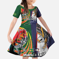 Manuʻa Islands and American Samoa Together Family Matching Puletasi and Hawaiian Shirt Rooster and Eagle Mascot National Map and Flag Style LT03 Daughter's Dress Green - Polynesian Pride