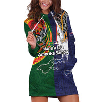 Manuʻa Islands and American Samoa Together Hoodie Dress Rooster and Eagle Mascot National Map and Flag Style LT03 Green - Polynesian Pride