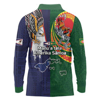 Manuʻa Islands and American Samoa Together Long Sleeve Polo Shirt Rooster and Eagle Mascot National Map and Flag Style LT03 - Polynesian Pride