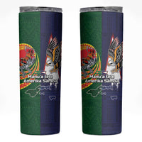 Manuʻa Islands and American Samoa Together Skinny Tumbler Rooster and Eagle Mascot National Map and Flag Style LT03 Green - Polynesian Pride