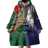 Manuʻa Islands and American Samoa Together Wearable Blanket Hoodie Rooster and Eagle Mascot National Map and Flag Style LT03 - Polynesian Pride