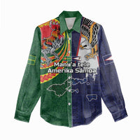 Manuʻa Islands and American Samoa Together Women Casual Shirt Rooster and Eagle Mascot National Map and Flag Style LT03 - Polynesian Pride