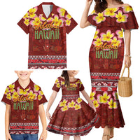 Aloha Plumeria Flowers Family Matching Mermaid Dress and Hawaiian Shirt With Hawaiian Style Tapa Tribal LT03 - Polynesian Pride