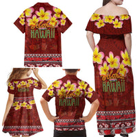 Aloha Plumeria Flowers Family Matching Off Shoulder Maxi Dress and Hawaiian Shirt With Hawaiian Style Tapa Tribal LT03 - Polynesian Pride
