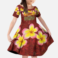 Aloha Plumeria Flowers Kid Short Sleeve Dress With Hawaiian Style Tapa Tribal LT03 KID Red - Polynesian Pride