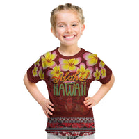 Aloha Plumeria Flowers Kid T Shirt With Hawaiian Style Tapa Tribal LT03 Red - Polynesian Pride