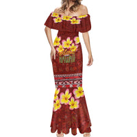 Aloha Plumeria Flowers Mermaid Dress With Hawaiian Style Tapa Tribal LT03 - Polynesian Pride