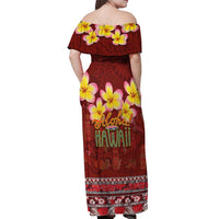 Aloha Plumeria Flowers Off Shoulder Maxi Dress With Hawaiian Style Tapa Tribal LT03 - Polynesian Pride