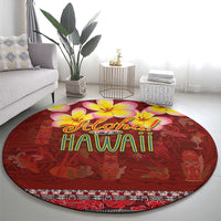 Aloha Plumeria Flowers Round Carpet With Hawaiian Style Tapa Tribal LT03 - Polynesian Pride