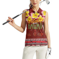 Aloha Plumeria Flowers Women Sleeveless Polo Shirt With Hawaiian Style Tapa Tribal LT03 - Polynesian Pride