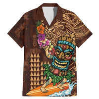 Hawaiian Tiki Mask Surfing Kakau Pattern Family Matching Mermaid Dress and Hawaiian Shirt LT03 Dad's Shirt - Short Sleeve Brown - Polynesian Pride